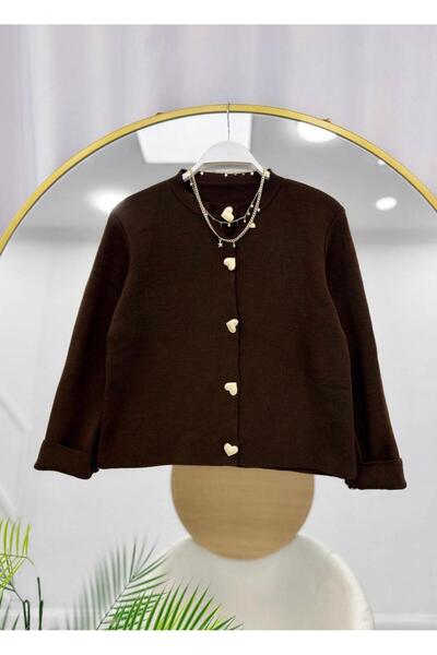 YEDİLALE كارديجان قصير محبوك بأزرار على شكل قلب [مقاس قياسي يناسب مقاسات 38/44]