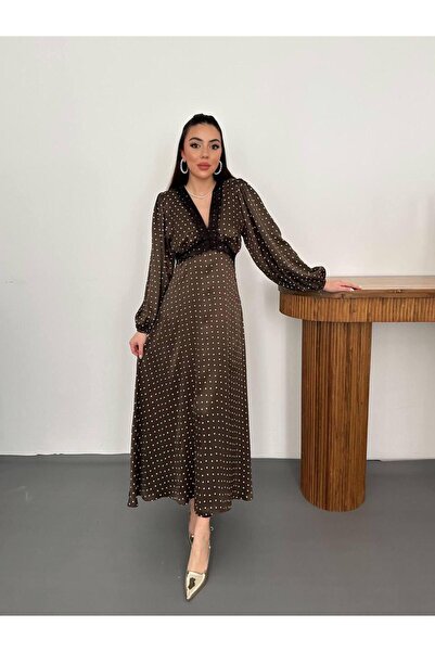 Ekim Store Polka Dot V-Neck Ruched Maxi Dress