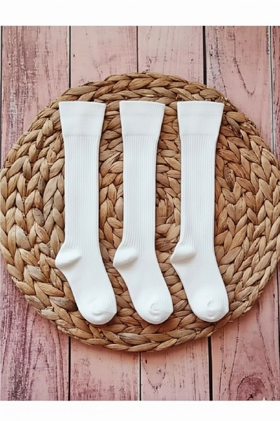Panowill Design Erkek Kız Bebek Beyaz Diz Altı Çorap Seti Sade Düz Bebek Çora...