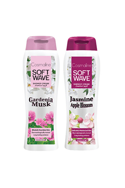 COSMALINE Set 2x Gel de duș Soft Wave cu ingrediente 400 ml, Mosc + Iasomie ș...