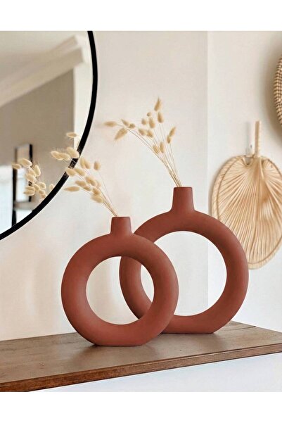 Hestia Home Ring Ceramic Vase Set of 2 Red Brown