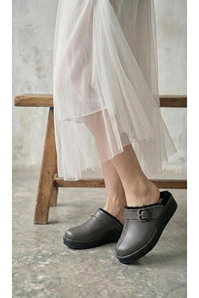 Modanizm Basil Gray Wedge Heeled Slippers