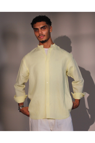 Cérna linen Men's short-neck shirt in comfortable and modern summer colors, s...