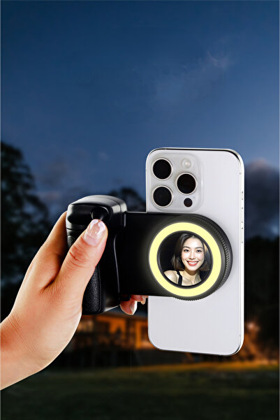 MATECHNO Magsafe Uyumlu Çekim Işıklı Aynalı Telefon Tutucu Bluetooth Deklanşö...