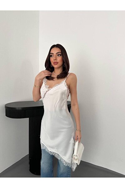 Ekim Store Asymmetrical Ruched Strap Satin Dress