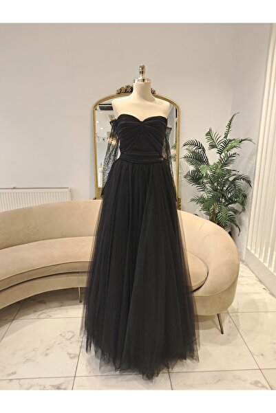 Mergen SİYAH UZUN ABİYE ELBİSE