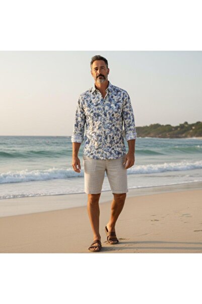 GÖMLEK GALERİSİ Men's Long Sleeve Shirt with Slim Fit Digital Printing Pattern