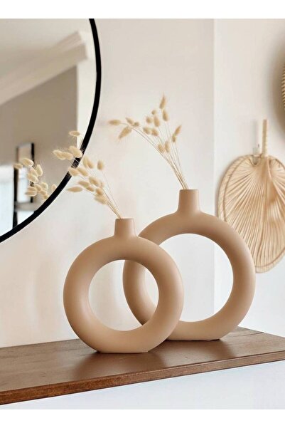 Hestia Home Ring Ceramic Vase Set of 2 Pebble Stone