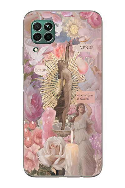 moonset Huawei P40 Lite Uyumlu Baskılı Yumuşak Silikon Şeffaf Telefon Kılıfı