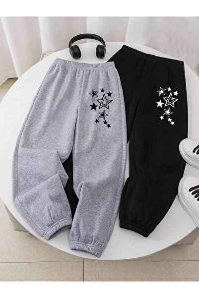 ship master Unisex Double Star Printed Jogger Sweatpants Set – Black & Gray R...