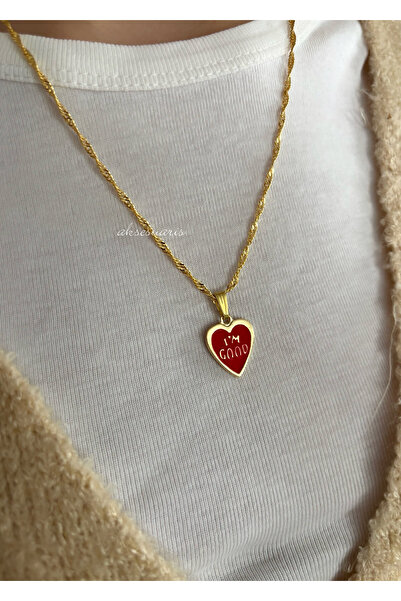 aksesuaris Red Heart Gold Chain Women's Necklace