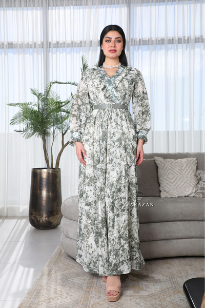 Warazan فستان مشجر طويل راقي مع حزام