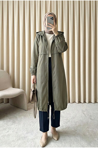 MODAQU Hooded Zippered Raincoat - Khaki