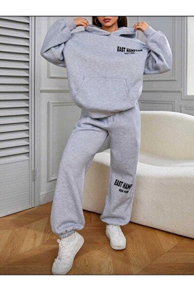 DİVİN Set de 2 piese pentru femei: hanorac oversize imprimat și pantaloni de ...