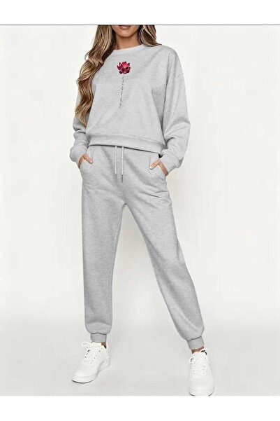 tkn your style Women's Bottom Top Set Lotus Flower Fashion Design Crew Neck S...