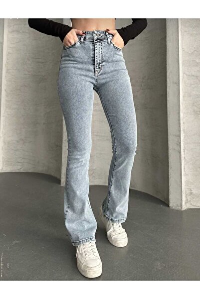 MAKRAS EXCLUSIVE Linda Tall Flare Blue Snow Wash Spanish Jean Denim Pants