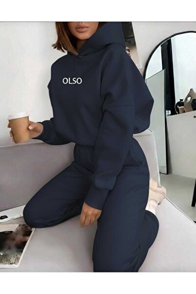 DİVİN طقم سويت شيرت نسائي مطبوع كبير الحجم - بنطلون رياضي مكون من قطعتين