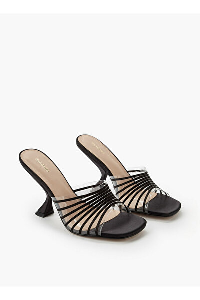 Haadana WOMENS FASHIONABLE PERSPEX HEELED MULE SANDALS