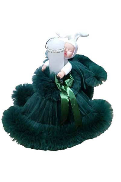 OBSIDION PRINCESS BAPTISM candle - dark green tulle