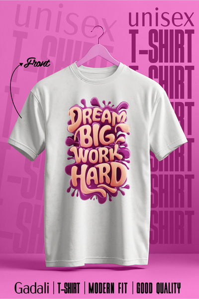 Gadali Unisex Purple Dream Big Work Hard Printed Casual T-Shirt