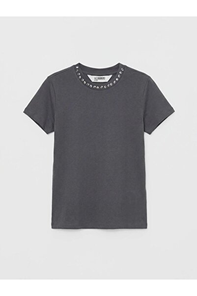 LC Waikiki Κοριτσίστικο μπλουζάκι με λαιμόκοψη ποδηλάτου και στρας (S6)