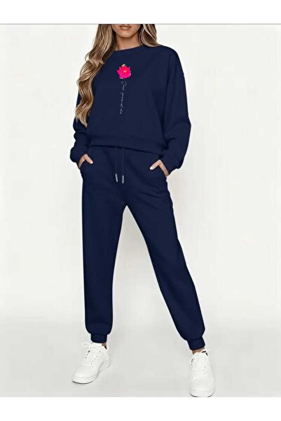 tkn your style Women's Bottom Top Set Lotus Flower Fashion Design Crew Neck S...