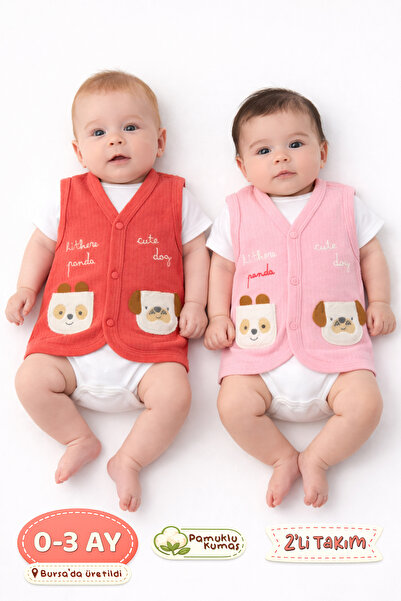 Onouqo Set of 2 - 0-3 Months Newborn Soft Cotton Baby Girl Vest - Bursa Produ...