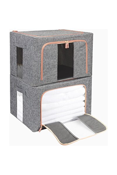 Belle Vous Set of 2 closet organizer boxes, 66 l, metal frame, 50 x 40 x 33 c...