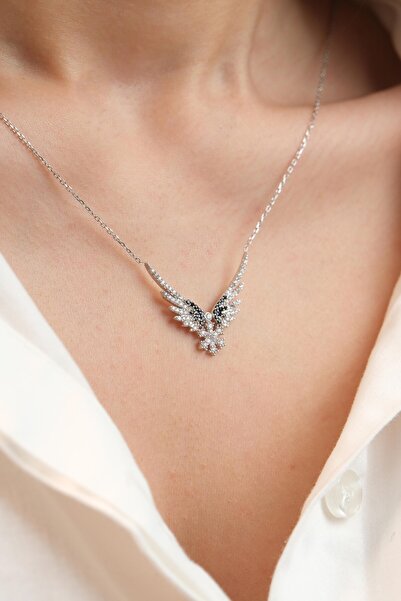 Kiriş Gümüş 925 Ayar Gümüş Kar Tanesi ve Melek Kanadı Kadın Gümüş Kolye