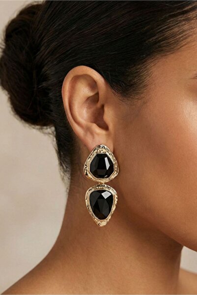 Osha Aksesuar Drop-Shaped Dangle Earrings - Large Crystal Cut Stone Geometric...