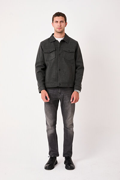RUVEN TEKSTİL Men's Shirt Collar Top Pocket Short Coat