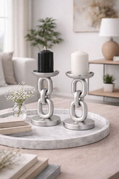 Store LITHORA GÜMÜŞ Zincir Model Dekoratif Mumluk | Şık ve Modern Tasarım