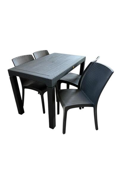 nar sokağı 70x120 cm Camsız Rattan Masa 4 Adet Kolsuz Rattan Sandalye Masa Ta...