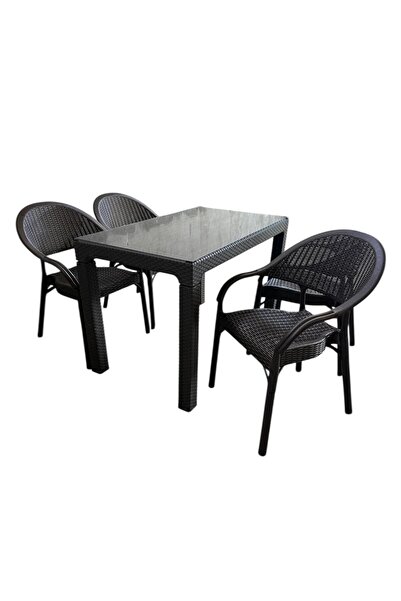 nar sokağı Bambu 70x120 Cm Camlı Rattan Bahçe Balkon Masa Takımı