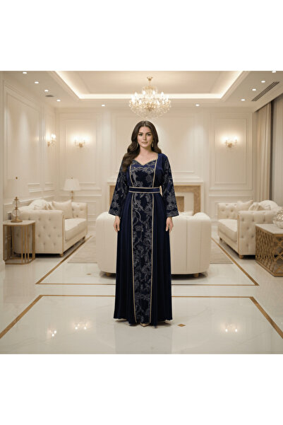 alqarat "Areej" Velvet Jalabiya with Golden Accents