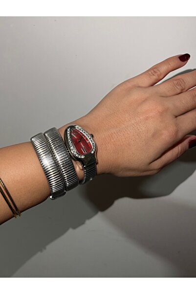 MODA Bordo kadranlı silver çelik yılan model saat
