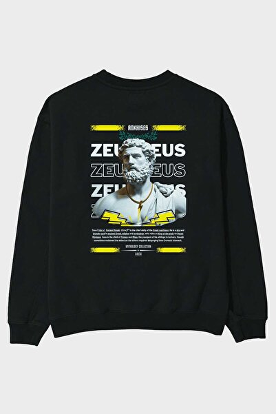 Ankhises Hanorac negru supradimensionat Zeus 2 Mitology cu imprimeu pe spate,...