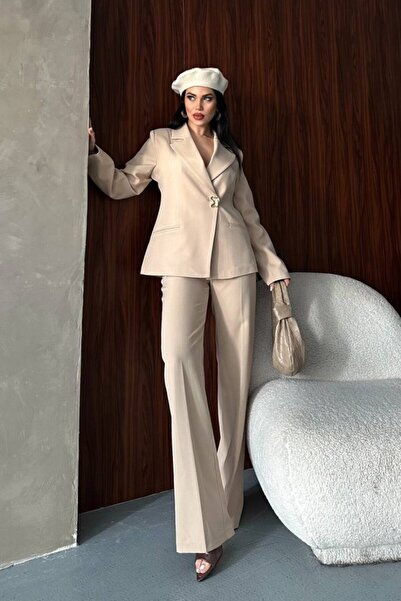 Potenza Women's Two-Piece Top and Bottom Set Stylish Gold Buttoned Blazer Jac...