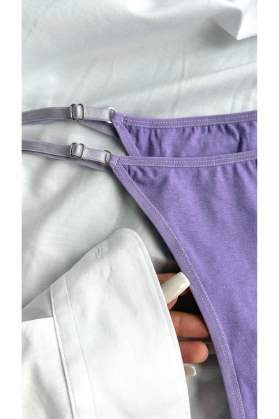 YOYYO Set de 2 tanga din bumbac pentru femei - Tanga liliac și ecru cu bandă ...