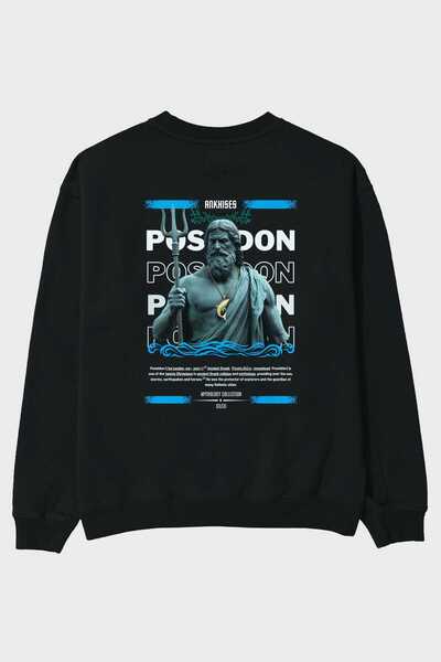 Ankhises Poseidon 2 Митология С отпечатан гръб Черно Оверсайз суитшърт Мъже Ж...