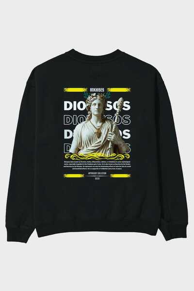 Ankhises ديونيسوس 1 ميتوولوجي سويت شيرت أسود كبير الحجم مطبوع من الخلف للرجال...