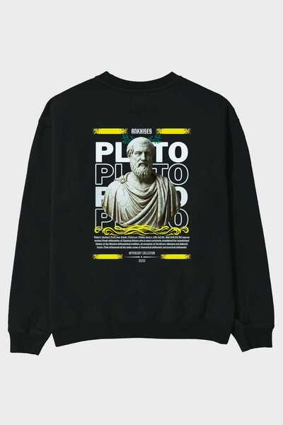 Ankhises بلاتو 1 ميتولوجي سويت شيرت أسود كبير الحجم مطبوع من الخلف للرجال وال...