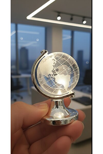 Nurtakı Kristal Dünya Biblo Dekoratif Cam Küre Işıklı Pilli Masa üstü Obje