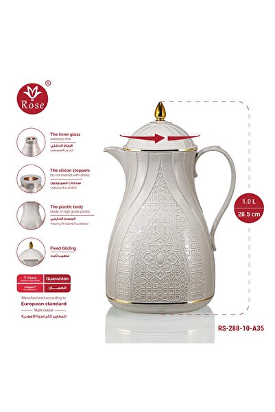 Rose -TEA COFFE POT THERMOS-1.-LTR-LUXURY WACUUM FLASK-GREY