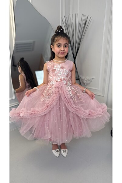 Warazan فستان بناتي تل وردي طبقات