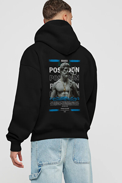 Ankhises Poseidon 3 Міфологія З тильним принтом Чорна худі Oversize Світшот з...