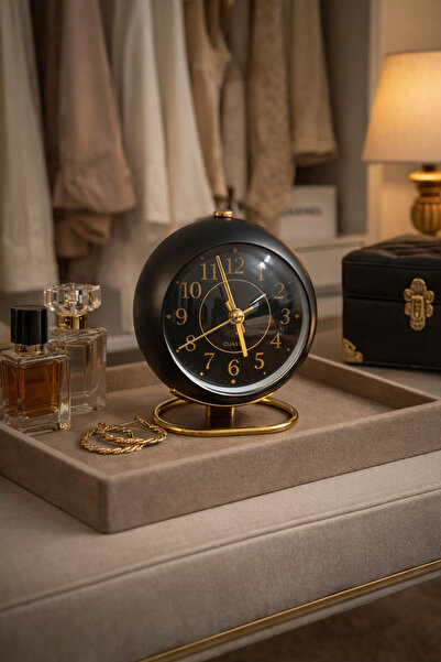 Duru Dijital Gold Retro Quartz Sessiz Ve Işıklı Dekoratif Masa Saati,Çalar Sa...