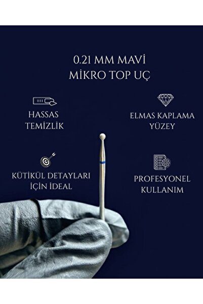 Rulia Professional Rulia 0.21 mm Mavi Mikro Top Freze Ucu Elmas Kaplama Kütik...