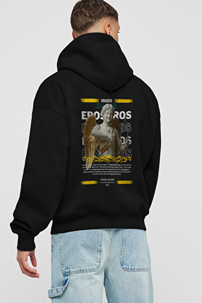 Ankhises Eros Mythology Μαύρο φούτερ με κουκούλα με στάμπα στην πλάτη, Oversi...