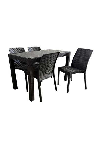 nar sokağı 70x120 cm Camlı Rattan Masa 4 Adet Kolsuz Rattan Sandalye Masa Takımı